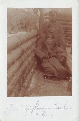 Foto-AK 1. Wk Deutsche Offiziere Zugkommandanten im Schützengraben 1916