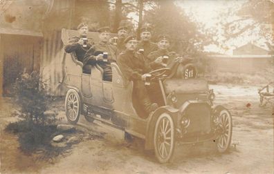 Foto AK 1. WK Fotomontage Soldaten mit PKW Mannschaftswagen Munsterlager