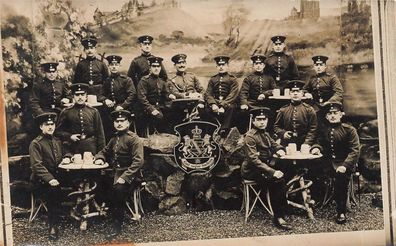 Foto 1. WK Gruppenfoto Soldaten des Infantrie-Regt. 105 Sachsen Wappen Straßburg