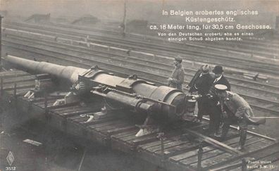 In Belgien erobertes englisches Küstengeschütz 18 Meter lang Fotokarte 1915