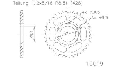 ESJOT Kettenrad "15019" 428, Stahl, schwarz 51 Zähne