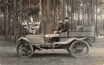 Soldaten von Graudenz Westpreußen im PKW OldtimerFlucht aus Gruppe Foto 1913