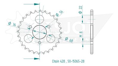 ESJOT Kettenrad "15065" 428, Stahl, schwarz 28 Zähne