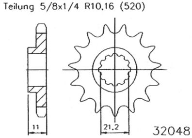 ESJOT Antriebsritzel "32048" 520, Stahl 15 Zähne