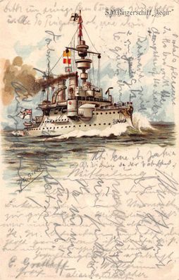 S.M. Panzerschiff Aegir Postkarte 1898