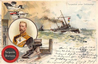 Torpedo division Kapitän Litho Postkarte 1898