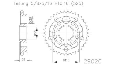 ESJOT Kettenrad "29020" 525, Stahl, silber 36 Zähne