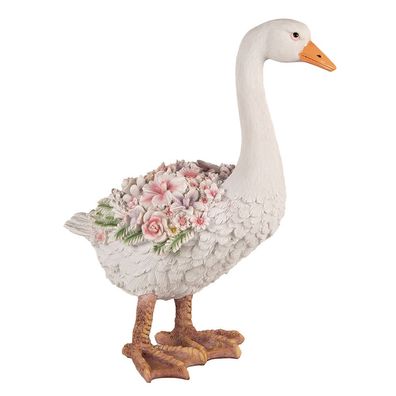 Clayre & Eef Figur Gans 45 cm Weiß Rosa Polyresin (Gr. 37x22x45 cm)