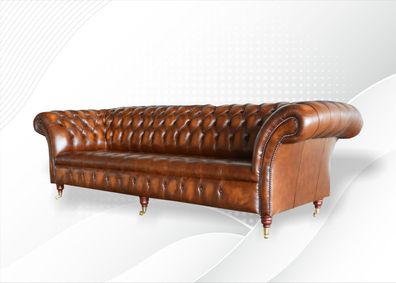 Braune Chesterfield Sofa Couch Polster Leder Couchen Garnitur 4 Sitzer Sofas Neu