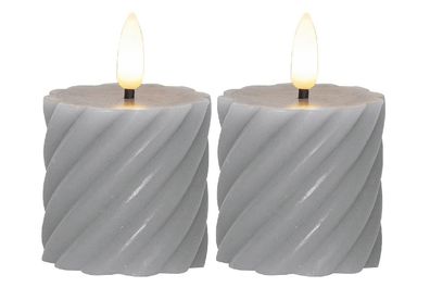 STAR Trading LED-Echtwachs-Kerze Flamme Swirl Votive 7,5x5cm grau 2Stück