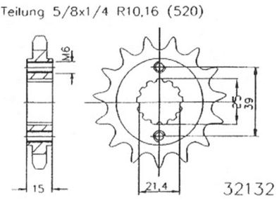 ESJOT Antriebsritzel "32132" 520, Stahl 14 Zähne