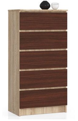 Kommode AKORD K60 Sonoma-Eiche 60 cm 5 Schubladen Front Wenge B60 x H121 x T40 cm