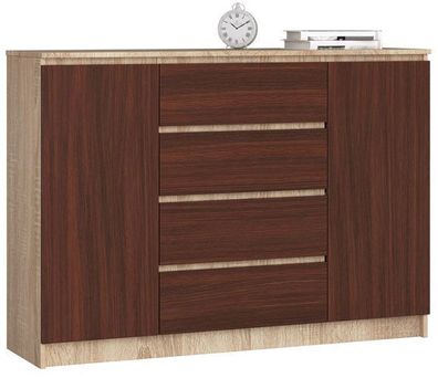 Kommode AKORD K140 Sonoma-Eiche 138 cm 2 Türen Front Wenge B138 x H99 x T40 cm