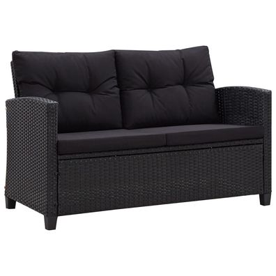 2-Sitzer-Gartensofa aus Polyrattan in Schwarz mit Kissen