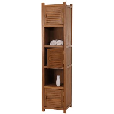 Teak-Hochregal HWC-M87, Badregal Badezimmer, hochwertiges B-Grade-Teak, 181x40cm