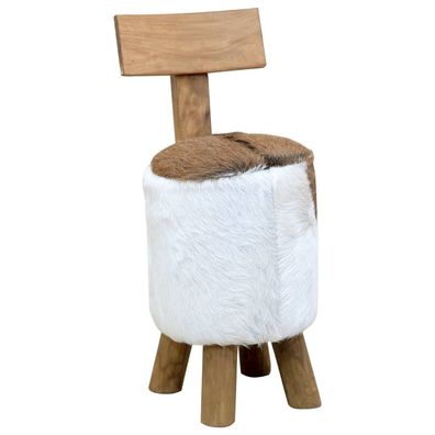 Hocker aus Teak und Ziegenfell 30 x 70 x 30 cm