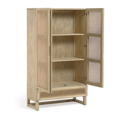 Schrank Rexit 90 x 38 x 160 cm MDF und Rattan Wohnzimmer Aufbewahrung Esszimmer