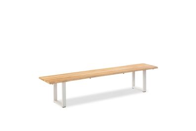 Gartenbank Solido 220x45 Sitzfläche Teakholz Baumkante Profilkufe Alu Ivory