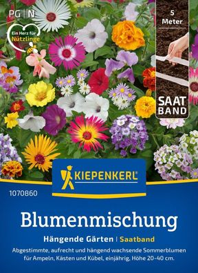 Blumenmischung Hängende Gärten, Saatband, Sommerblumen für Ampeln, Kästen und