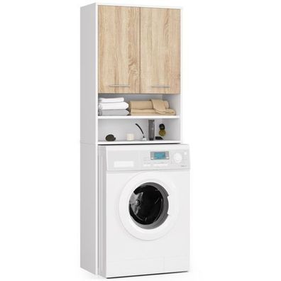 Waschmaschinenschrank AKORD FIN Weiß 64 cm Front Sonoma-Eiche B64 x H180 x T30 cm