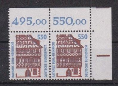 BRD 1994 postfrisch SWK wPaar Ecke oben rechts MiNr. 1746 Rathaus Suhl-Heinrichs