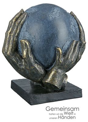 Casablanca Skulptur, Ball, "Save the World", Händemotiv, Kunstharz, bronzefarben,