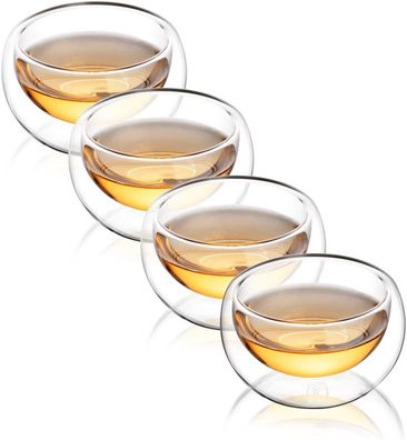 CnGlass Teetassen-Set mit 4 doppelwandigen Teetassen, 150 ml, asiatische isolier