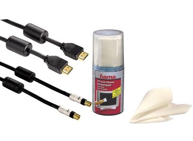 Hama 3in1 TV Starter-Set Bildschirm Reiniger + Tuch HDMI-Kabel + Antennen-Kabel