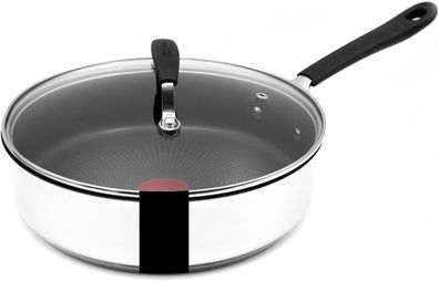 Tefal Jamie Oliver Schmorpfanne 25 cm mit Deckel Induktion, Pfanne Edelstahl, An