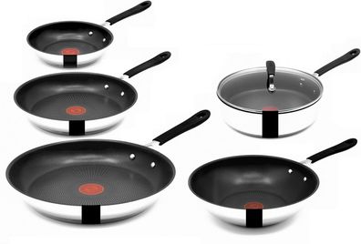 Tefal Jamie Oliver Pfannenset Pfanne 20 + 24 + 28cm, Wok28cm, Schmorpf 25cm mit Deck