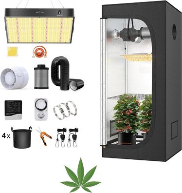 JUNG Growbox Komplettset Anbau Set mit LED Vollspektrum Grow Lampe Dimmbar, 70x7