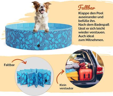 Hundepool Faltbarer Pool Planschbecken Hund Kind Schwimmbad Pool Faltpool 160x30 cm