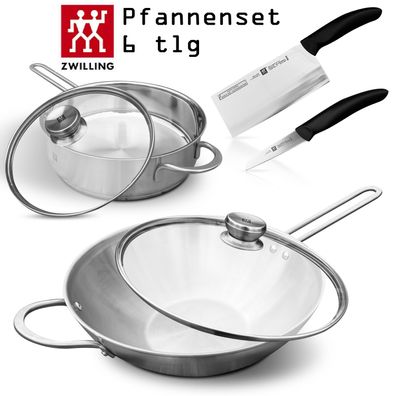 Zwilling TwinNova Pfannenset 6tlg Wokpfanne 30cm + Schmorpfanne 24cm+ Glasdeckel