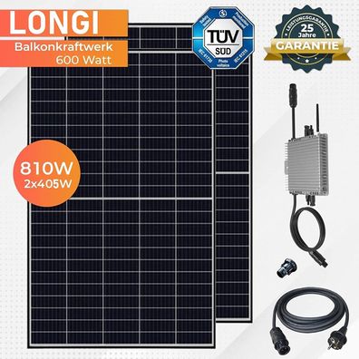 JUNG LONGI Balkonkraftwerk 2x405W Solarmodule, SET Steckerfertig, WIFI, Solaranl