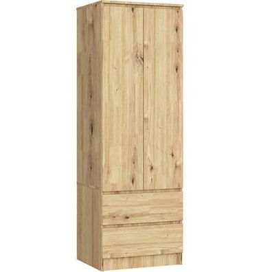 Kleiderschrank AKORD S60 Eiche Artisan 60 cm 2 Türen Regal B60 x H180 x T51 cm