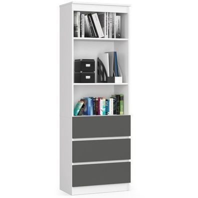 Büroregal AKORD R60 Büro-Bücherregal Weiß 60 cmFront Graphitgrau B60 x H180 x T35 cm