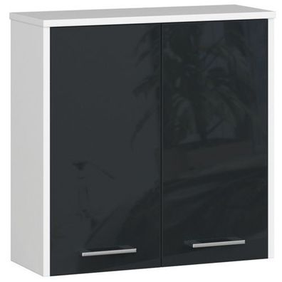 Hängender Badezimmerschrank AKORD FIN Weiß 60 cm Front Graphit Glanz 60x60x22,5 cm