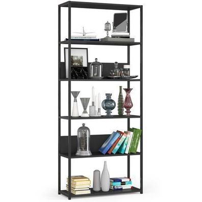 Bücherregal AKORD Metallregal Schwarz Breite 80 cm 6 Ebenen B80 x H192 x T32 cm