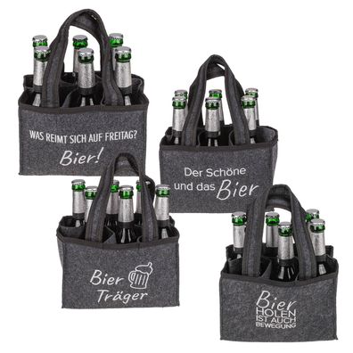 Flaschentasche Flaschenträger Bier Handtasche für 6 Flaschen mit Stick Spruch