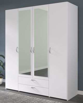 Kleiderschrank weiß Drehtüren Schrank 4-türig mit Spiegel Parisot Enjour 160 cm