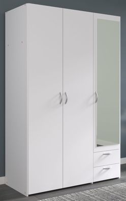 Kleiderschrank Schrank 3-türig Drehtüren mit Spiegel weiß Parisot Enjour 120 cm