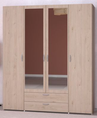 Kleiderschrank Drehtüren Schrank 4-türig mit Spiegel Eiche Parisot Enjour 160 cm