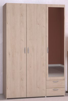 Kleiderschrank Drehtüren Schrank 3-türig mit Spiegel Eiche Parisot Enjour 120 cm