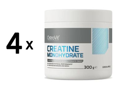 4 x OstroVit Creatine Monohydrate - flavoured (300g) Green Apple