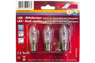 HELLUM LED-Riffelkerze 16V, 0,1W, E10 Fassung für 15er Kette 3er Pack