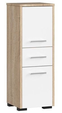 Stehender Badezimmerschrank AKORD FIN Sonoma-Eiche 30 cm Front Weiß B30 x H85 x T30cm