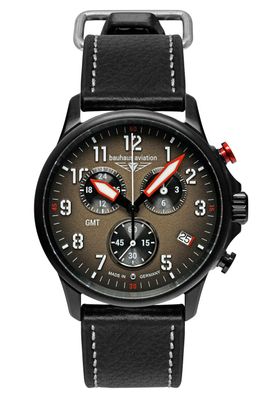 Bauhaus Herrenuhr Aviation Chronograph GMT Schwarz/Braun 2886-1