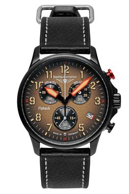 Bauhaus Herrenuhr Aviation Chronograph Flyback Schwarz/Ockerfarben 2888-5