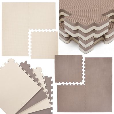 4 Bodenmatten 63x63cm 2cm Fitnessmatte Sport Schutzmatte Puzzlematte Braun Beige