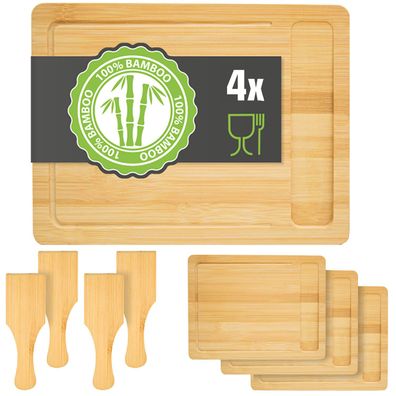 4 Personen Raclette Teller Set Holz - 30x22cm Pfännchen Untersetzer mit Spachtel